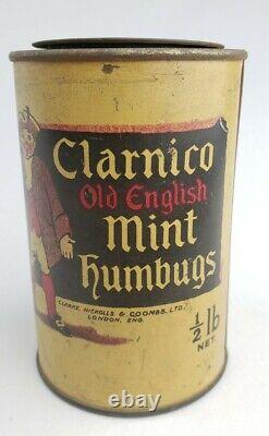 Rare Vintage Antique Clarnico Mint Humbugs Old English Tin Can Advertising Sign