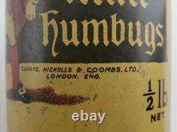 Rare Vintage Antique Clarnico Mint Humbugs Old English Tin Can Advertising Sign