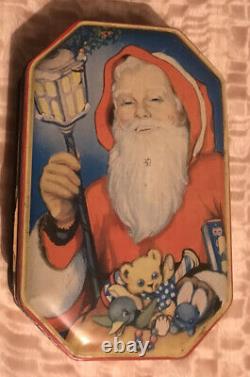 Rare Vintage Antique Father Christmas Santa Blue Bird Toffee Tin 20s/30s