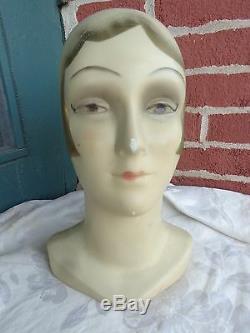 Rare Vintage Art Deco Flapper Girl Store Display Lady Chalk Mannequin Head