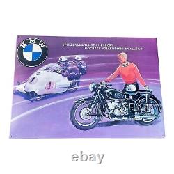 Rare Vintage BMW Motorcycle Embossed Metal Sign Excellence in Sports 27x19