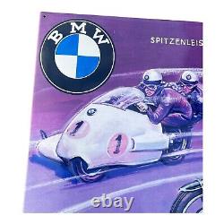 Rare Vintage BMW Motorcycle Embossed Metal Sign Excellence in Sports 27x19