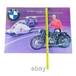 Rare Vintage BMW Motorcycle Embossed Metal Sign Excellence in Sports 27x19