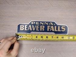 Rare Vintage Beaver Falls Penna License Plate Topper Metal Sign Advertising