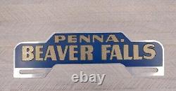 Rare Vintage Beaver Falls Penna License Plate Topper Metal Sign Advertising