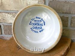 Rare Vintage Blue Stripe Crock with Advertising (Central Garage, Potter Wisconsin)
