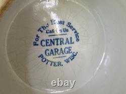 Rare Vintage Blue Stripe Crock with Advertising (Central Garage, Potter Wisconsin)