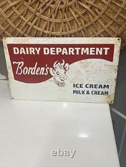 Rare Vintage Borden's Ice Cream Milk & Cream Dairy Metal Sign 20 Advertising