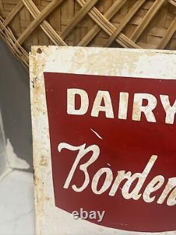 Rare Vintage Borden's Ice Cream Milk & Cream Dairy Metal Sign 20 Advertising