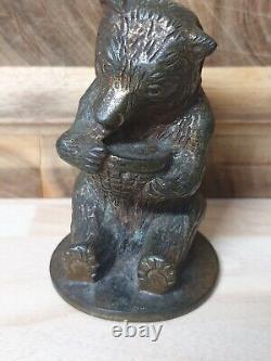 Rare Vintage Bronze Hawkes & Spinks Bear Honey Co. Ltd Car Mascot Figure Antique
