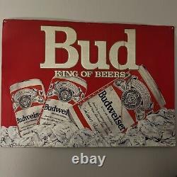 Rare Vintage Budweiser BUD King of Beers Tin Advertising Sign 1987