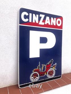 Rare Vintage CINZANO Parking FIAT Bar Pub Shop Advertising Sign Not Enamel