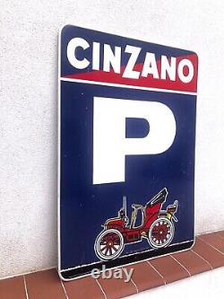 Rare Vintage CINZANO Parking FIAT Bar Pub Shop Advertising Sign Not Enamel
