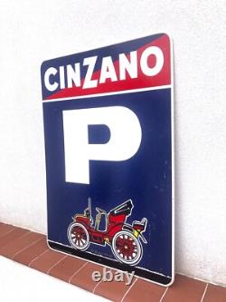 Rare Vintage CINZANO Parking FIAT Bar Pub Shop Advertising Sign Not Enamel