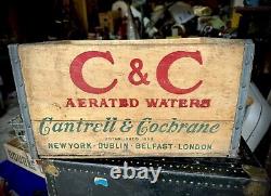 Rare Vintage C&C Aerated Waters Cantrell & Cochrane Wood Crate Box NYC London