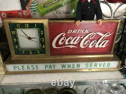 Rare Vintage Coca Cola Fountain Shop Light up Clock PLEASE PAY WHEN SERVED