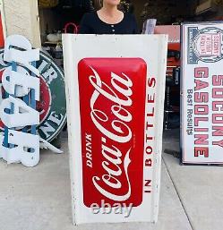 Rare Vintage Coca Cola Metal Sled Sign Embossed DRINK COKE IN BOTTLES 50x24