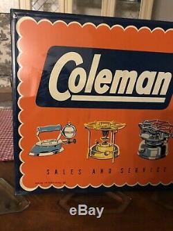 Rare Vintage Coleman Lantern Sales & Service Dealer Self Framed Tin Sign 14X20