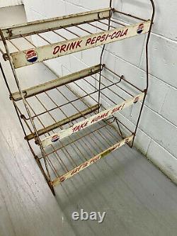 Rare Vintage Double Dot Pepsi Cola 1940's Metal Store Display Stand