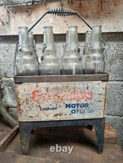 Rare Vintage Esso Essolube Bottle Crate Automobilia Garage Barn Find Motor Oil