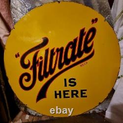 Rare Vintage Filtrate Oil Here Enamel Sign Automobilia Petrol Motor Lubrication