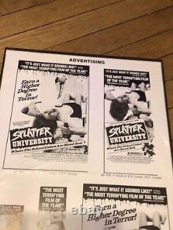 Rare Vintage Framed Splatter University Horror Movie Advertising Layout 11x17in