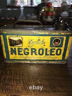 Rare Vintage French Negroleo Oleo Oil Can / Boite ancienne Oleo Negroleo