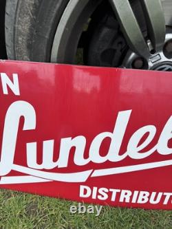 Rare Vintage Geniune Lundell Distributor Enamel Sign Tractor
