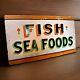 Rare Vintage Hand Painted Folk Art Fish Seafood's Sign Grocery Store Market