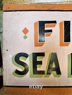 Rare Vintage Hand Painted Folk Art Fish Seafood's Sign Grocery Store Market