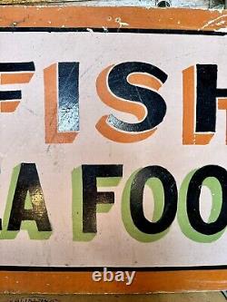 Rare Vintage Hand Painted Folk Art Fish Seafood's Sign Grocery Store Market