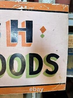 Rare Vintage Hand Painted Folk Art Fish Seafood's Sign Grocery Store Market