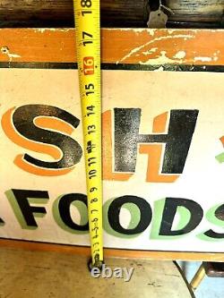 Rare Vintage Hand Painted Folk Art Fish Seafood's Sign Grocery Store Market