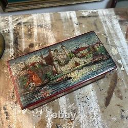 Rare Vintage Huntley & Palmer Biscuit Tin Scenic Design with Gold Accents, 1900s