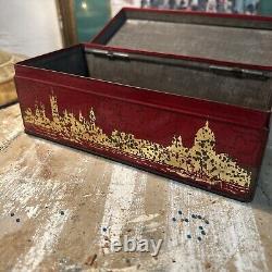 Rare Vintage Huntley & Palmer Biscuit Tin Scenic Design with Gold Accents, 1900s