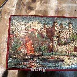 Rare Vintage Huntley & Palmer Biscuit Tin Scenic Design with Gold Accents, 1900s