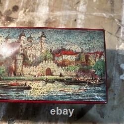 Rare Vintage Huntley & Palmer Biscuit Tin Scenic Design with Gold Accents, 1900s