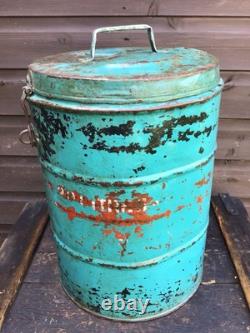 Rare Vintage, Indian. Industrial, Lidded Gasoline/ Petroleum Galvanised Canister