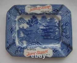 Rare Vintage Jamie Stuart Scotch Whisky Blue on White Willow Pattern Ashtray