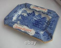 Rare Vintage Jamie Stuart Scotch Whisky Blue on White Willow Pattern Ashtray