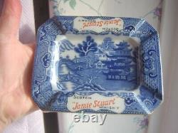 Rare Vintage Jamie Stuart Scotch Whisky Blue on White Willow Pattern Ashtray