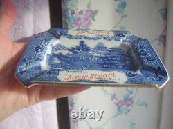 Rare Vintage Jamie Stuart Scotch Whisky Blue on White Willow Pattern Ashtray