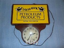 Rare Vintage Jayhawk Oil Petroleum Products Lighted Sign Tacoma Washington