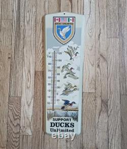 Rare Vintage Large Ducks Unlimited Metal Advertising Thermometer 24 By 8