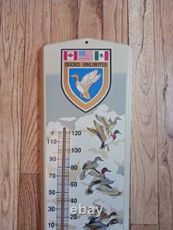 Rare Vintage Large Ducks Unlimited Metal Advertising Thermometer 24 By 8