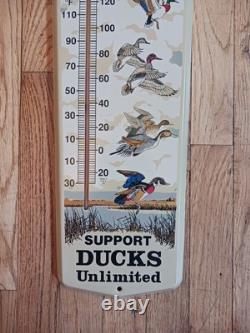 Rare Vintage Large Ducks Unlimited Metal Advertising Thermometer 24 By 8