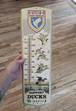 Rare Vintage Large Ducks Unlimited Metal Advertising Thermometer 24 By 8