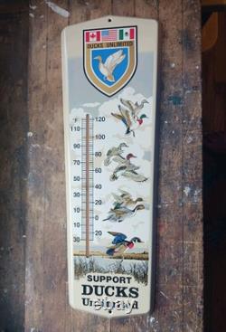 Rare Vintage Large Ducks Unlimited Metal Advertising Thermometer 24 By 8