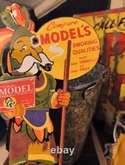 Rare Vintage Model Smoking Tobacco Dealer Porcelain Metal Sign Cigar Pipe 10¢