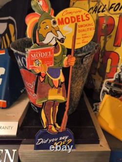 Rare Vintage Model Smoking Tobacco Dealer Porcelain Metal Sign Cigar Pipe 10¢